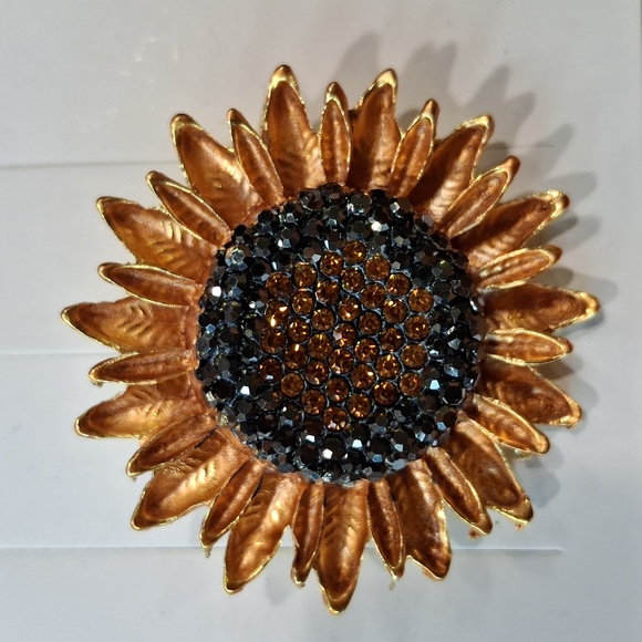 Sunflower Brooch with Gold & Black Accents - Picture 2 of 4